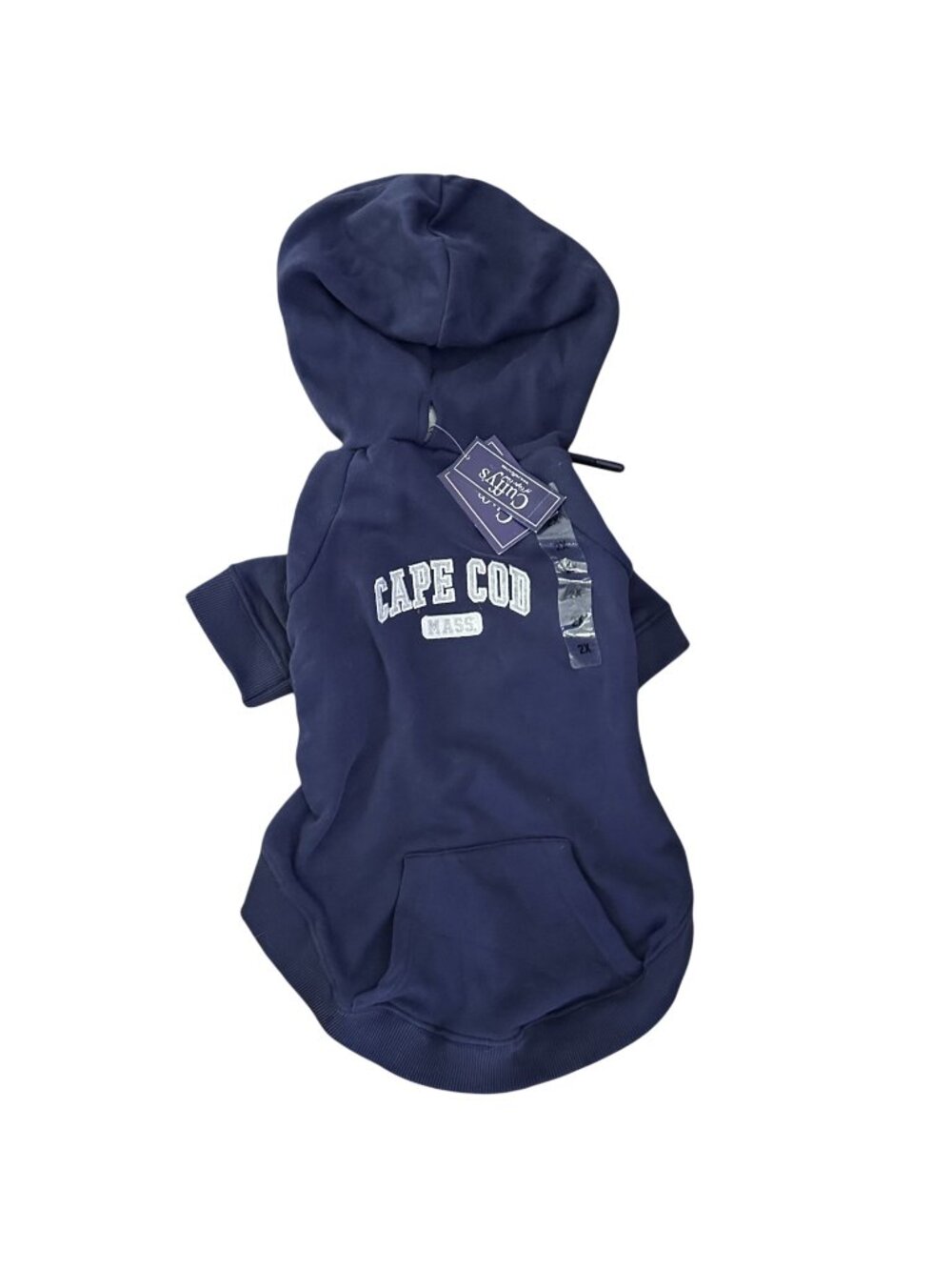 Cuffy's Cape Cod Dog Hoodie Sweatshirt Navy Gray 2X XXL 26-28" Chest 18-19" Neck